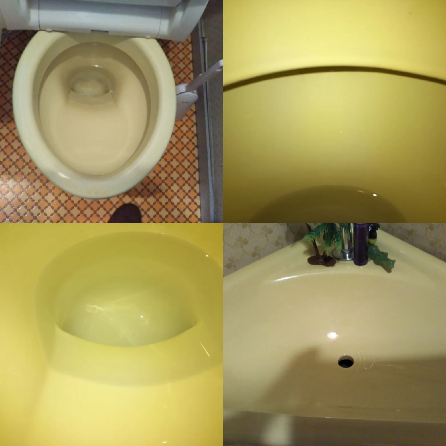 トイレクリーニング後の便器内側と手洗いボウル。黄ばみが落ちて光沢が戻った状態
